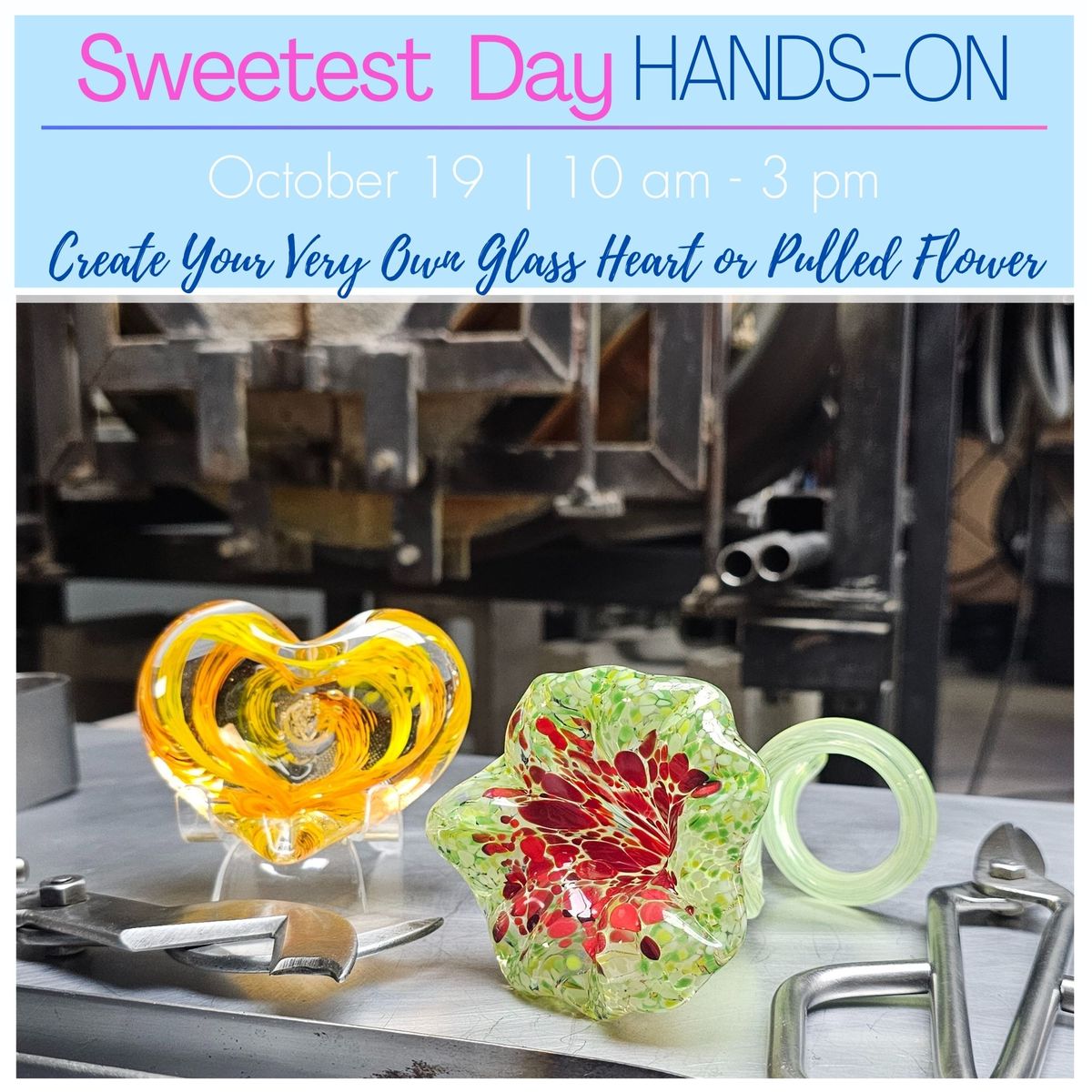 Sweetest Day Glass Pulled Flower or Heart Paperweight DIY Hands-on Experience