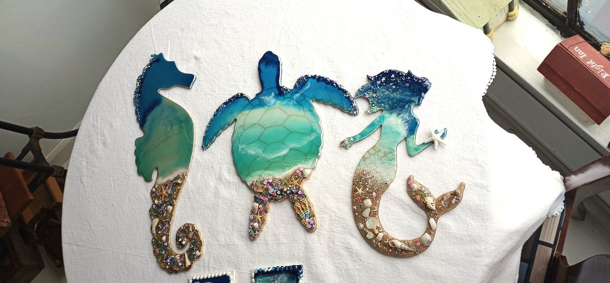 Make a resin beach seascape on a Turtle,  Seahorse, horse or a mermaid 