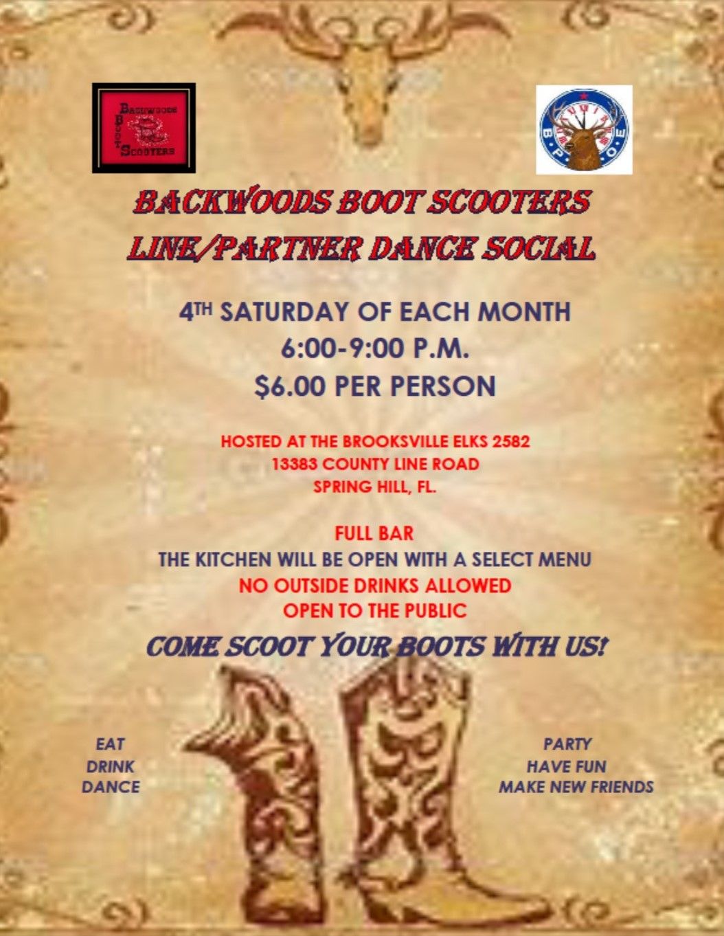 Backwoods Boot Scooter Line\/Partner Dance Social