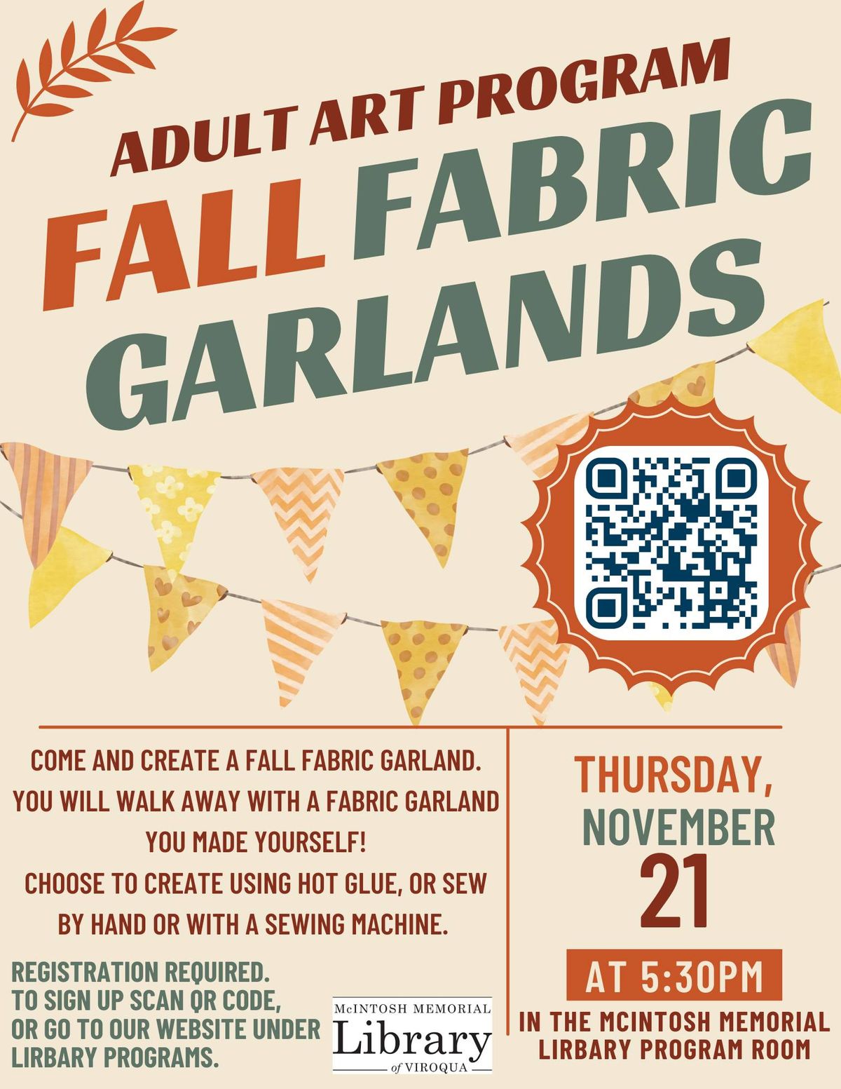 Fall Fabric Garlands: Adult Art Program