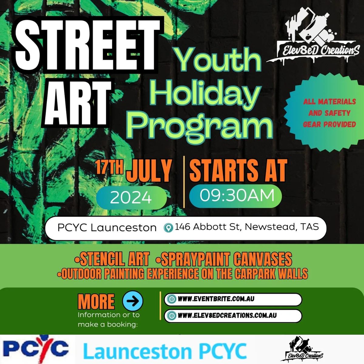 Youth Street Art Workshop At PCYC LAUNCESTON (11+ YRS) By Elev8edCreations