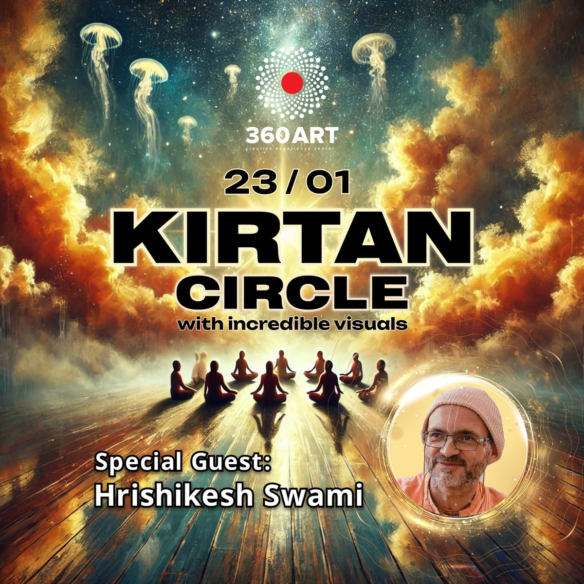 Kirtan Circle and Spiritual Talk with Hrishikesh Swami \u2b50\ufe0f January 23, 5 - 7 pm, 360 Art Center