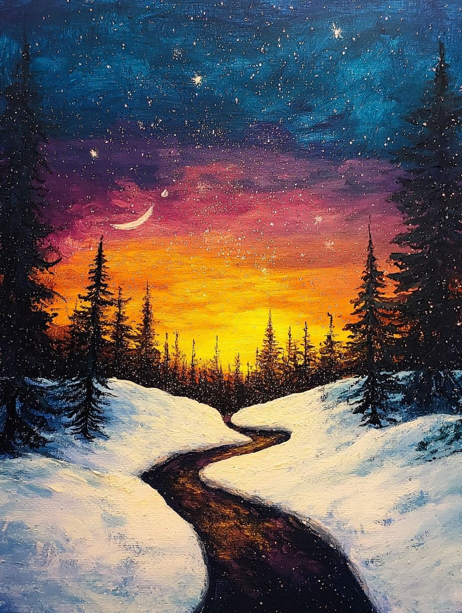 Canvas Paint: \u201cWinter Sunset\u201d