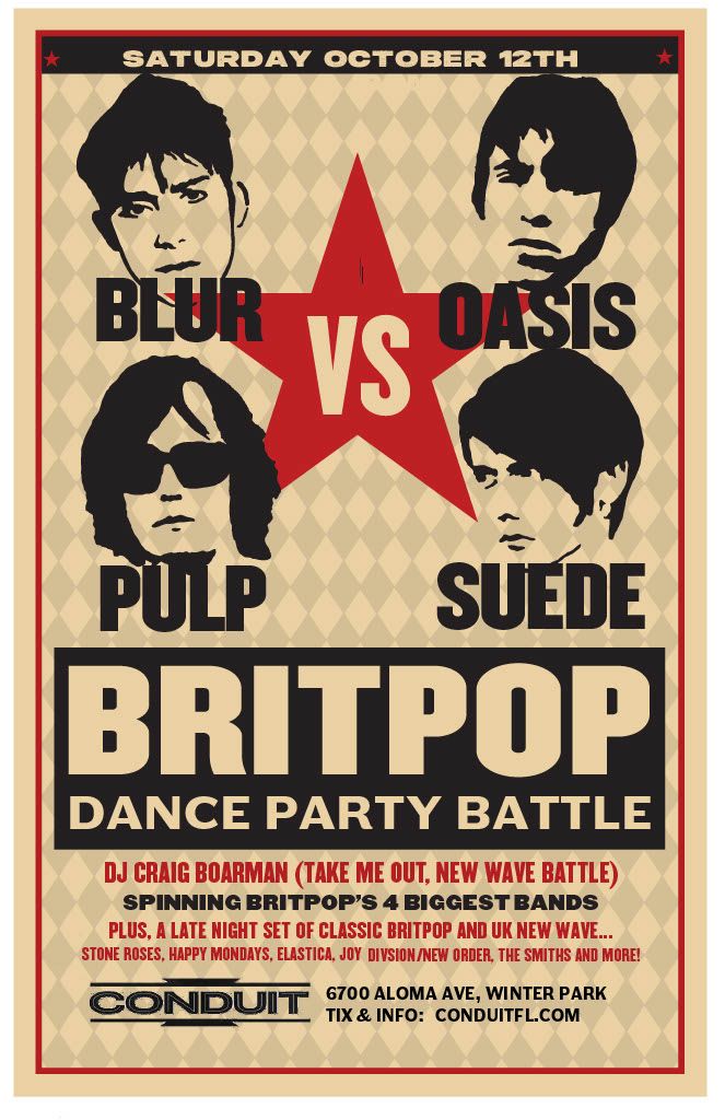 BLUR vs OASIS vs PULP vs SUEDE Britpop Dance Party Battle! 10\/12 @ Conduit, Orlando\/Winter Park