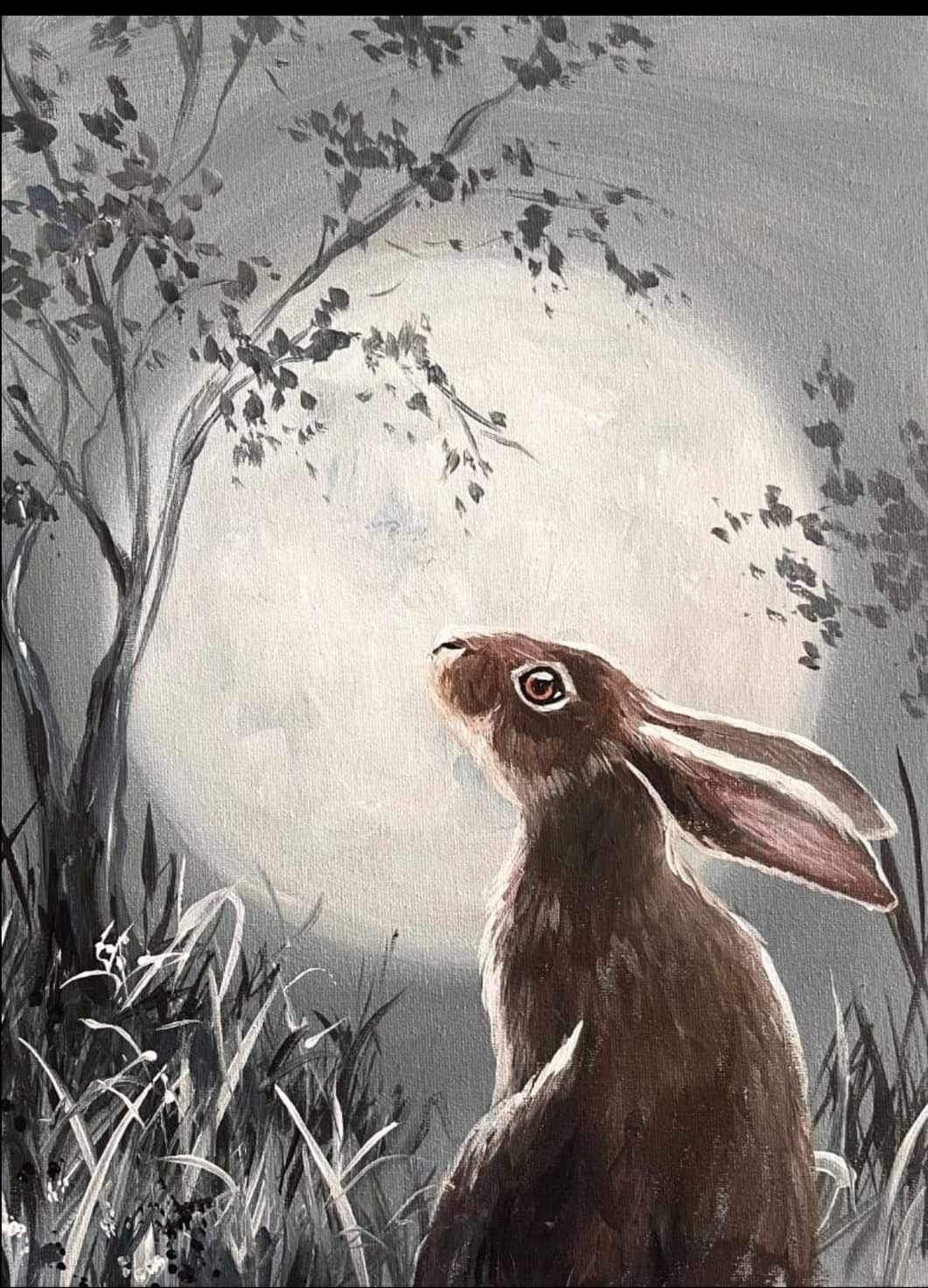 Moon Gazing Hare in Pastels 