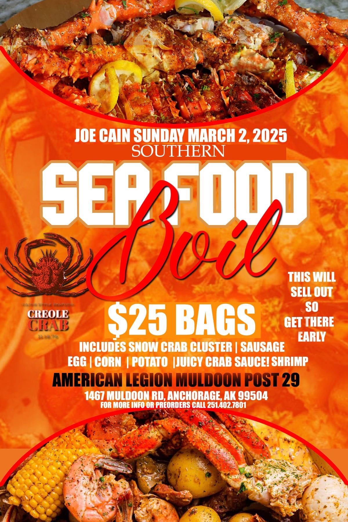 Southern Seafood Boil Sunday March 2, 2025!