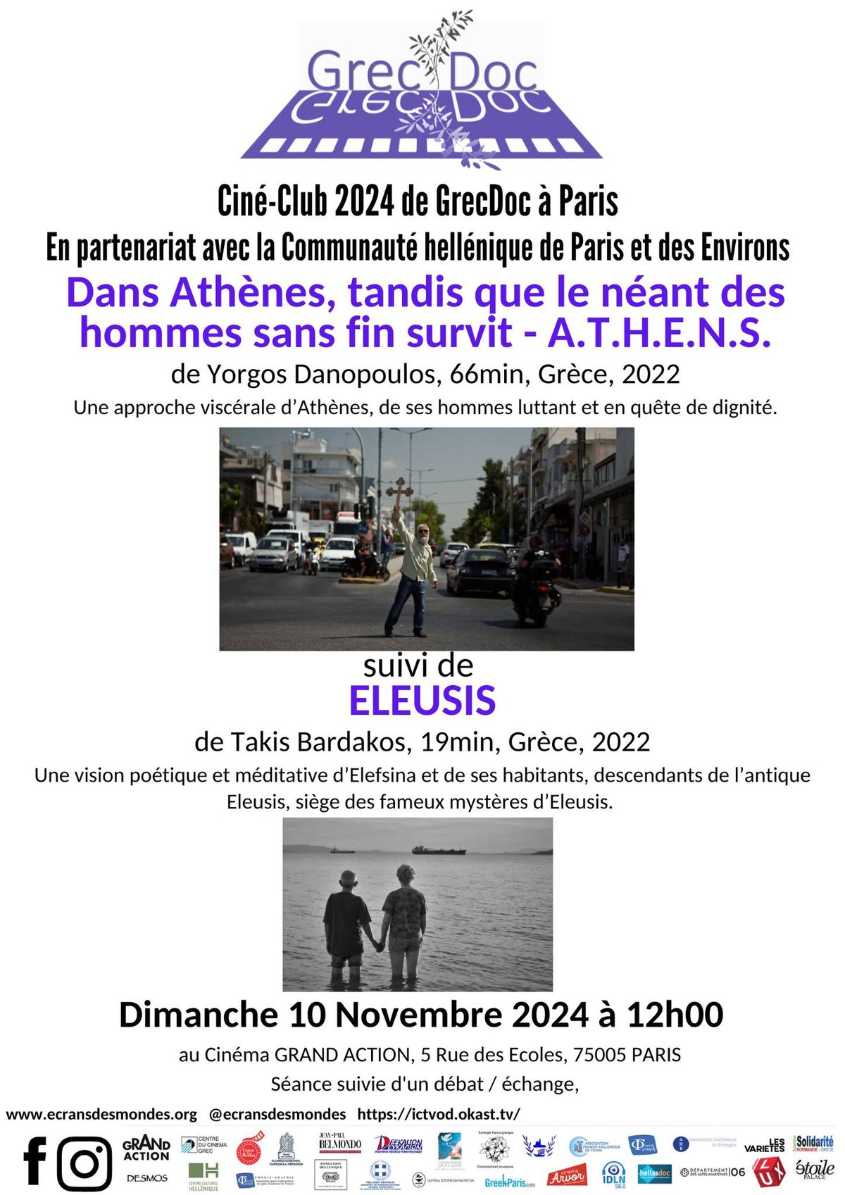 S\u00e9ance mensuelle du cin\u00e9-club GrecDoc \u00e0 Paris : A.T.H.E.N.S suivi de Eleusis