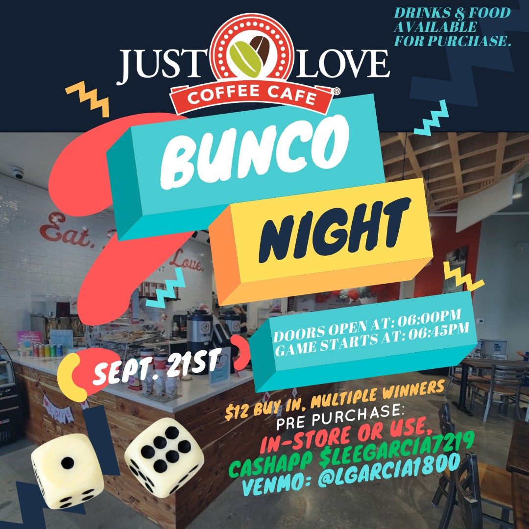 \ud83c\udfb2 Come join us for a fun night of Bunco at Just Love Coffee Cafe \ud83c\udfb2