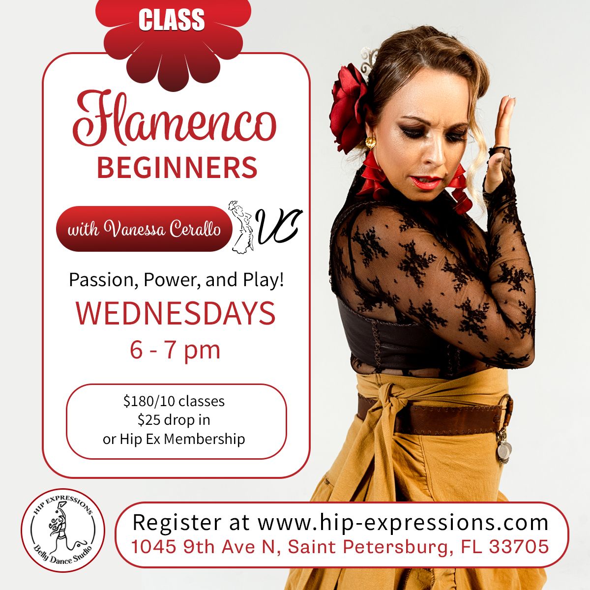 Flamenco Beginners with Vanessa Cerallo | Wednesdays at 6 pm | Hip Expressions