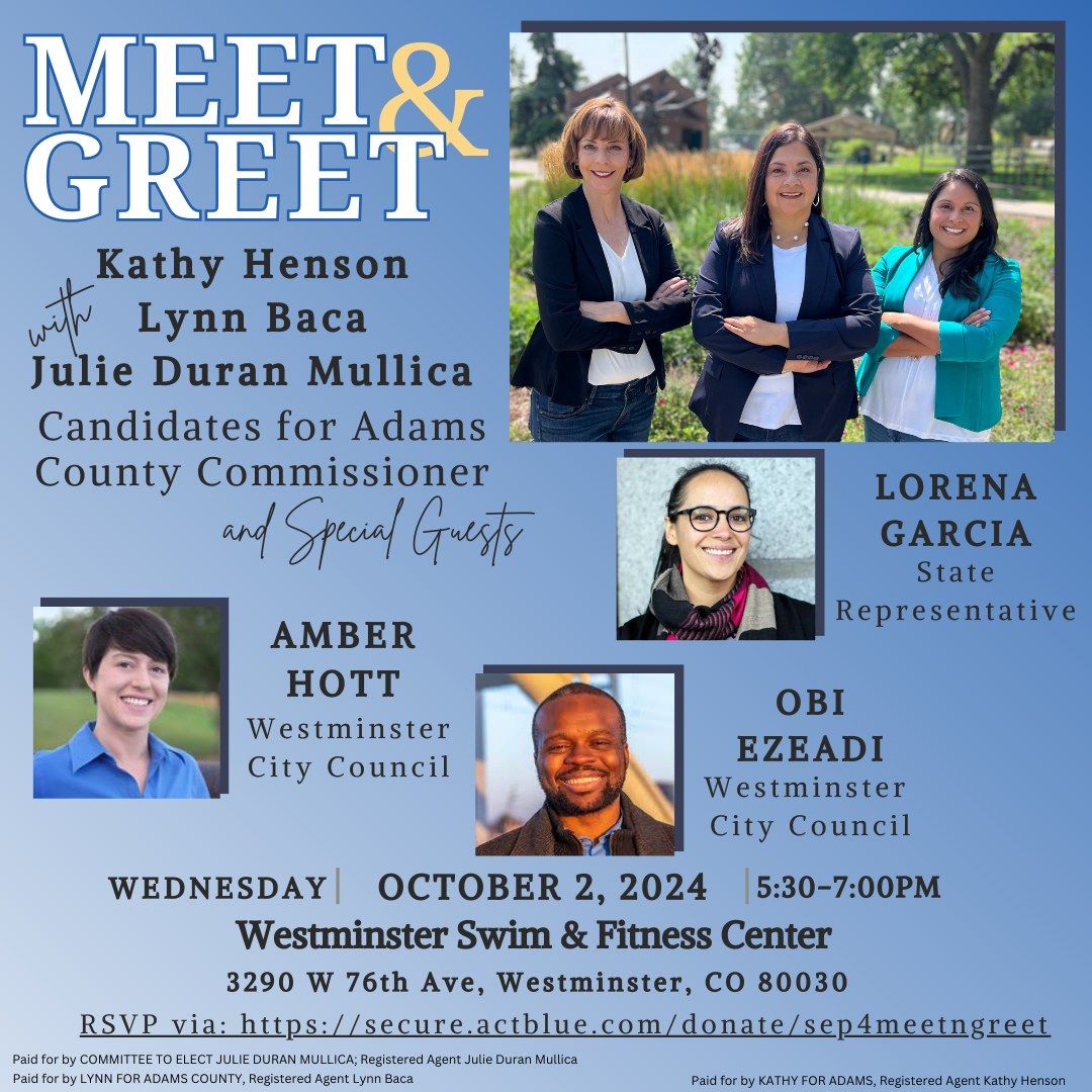 October 2 South Westminster Meet-&-Greet with Lynn Baca, Kathy Henson, & Julie Mullica! 