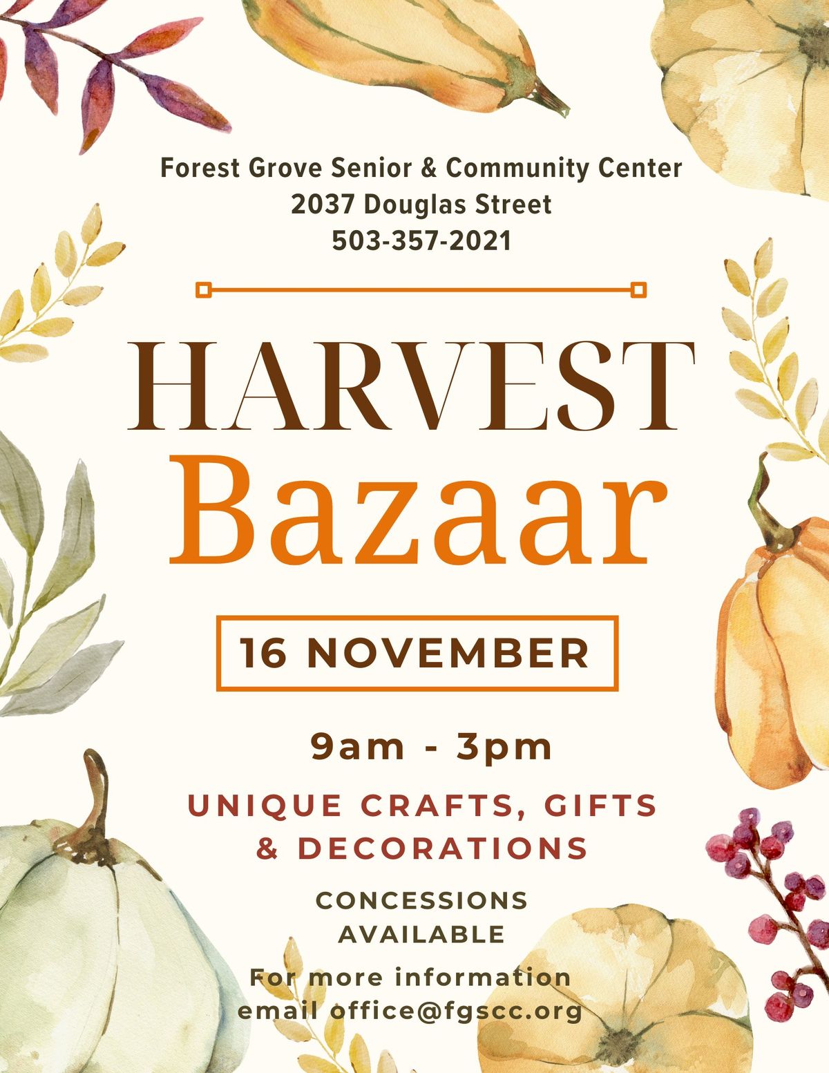 Forest Grove Senior & Community Center Harvest Bazaar