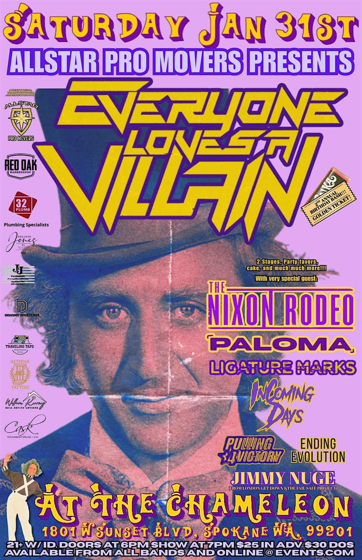 Everyone Loves A Villain\u2019s 2nd Annual B-Day Bash, Jan 31st, @ The Chameleon