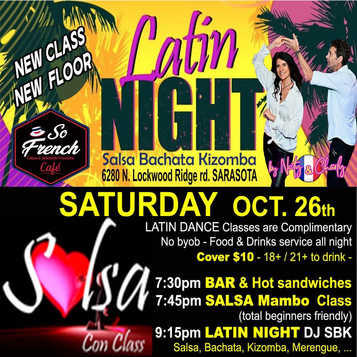 \ud83d\udd25\ud83d\udc83\ud83d\udd7aLatin Night + complimentary SALSA (Mambo on 1) Classes!