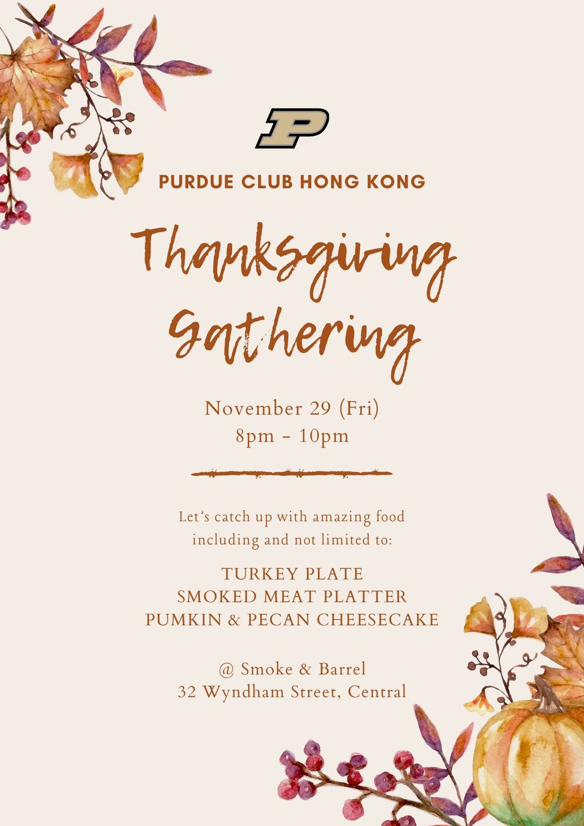 Thanksgiving Dinner 2024 - Purdue Club Hong Kong