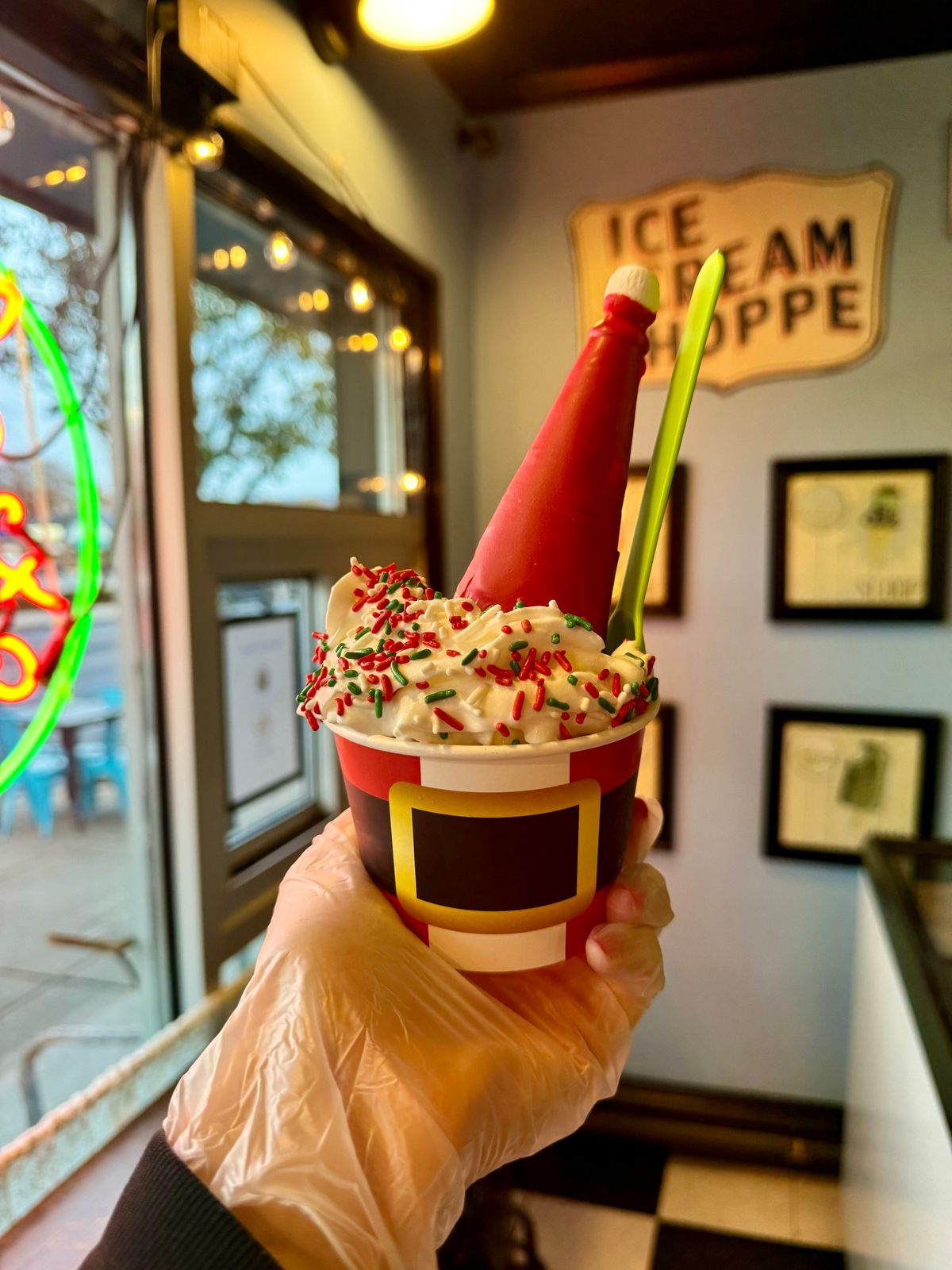 Santa Hat Sundae at Sweet Ride Ice Cream!