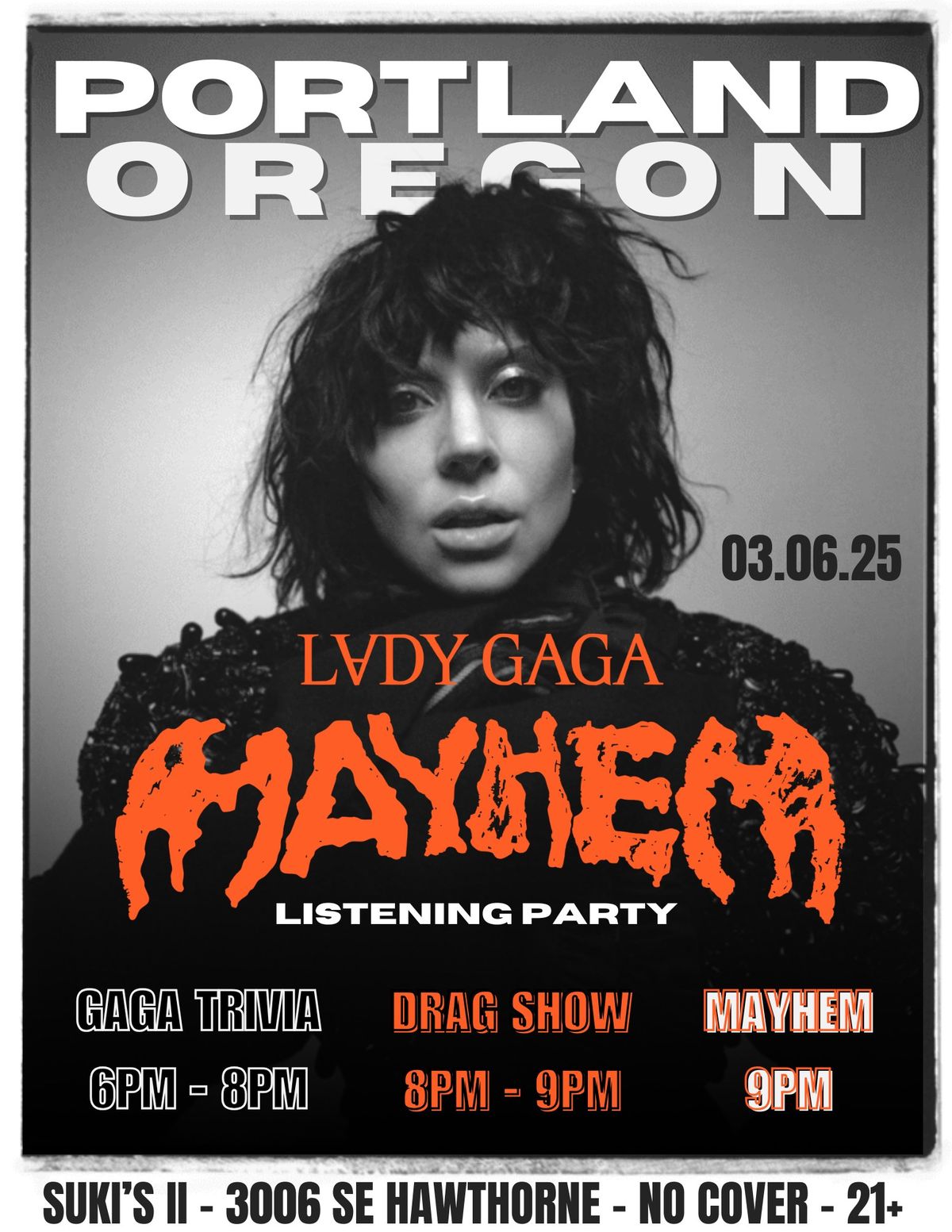 MARCH 6TH: Lady Gaga 'MAYHEM' Listening Party + Trivia & Drag Show!