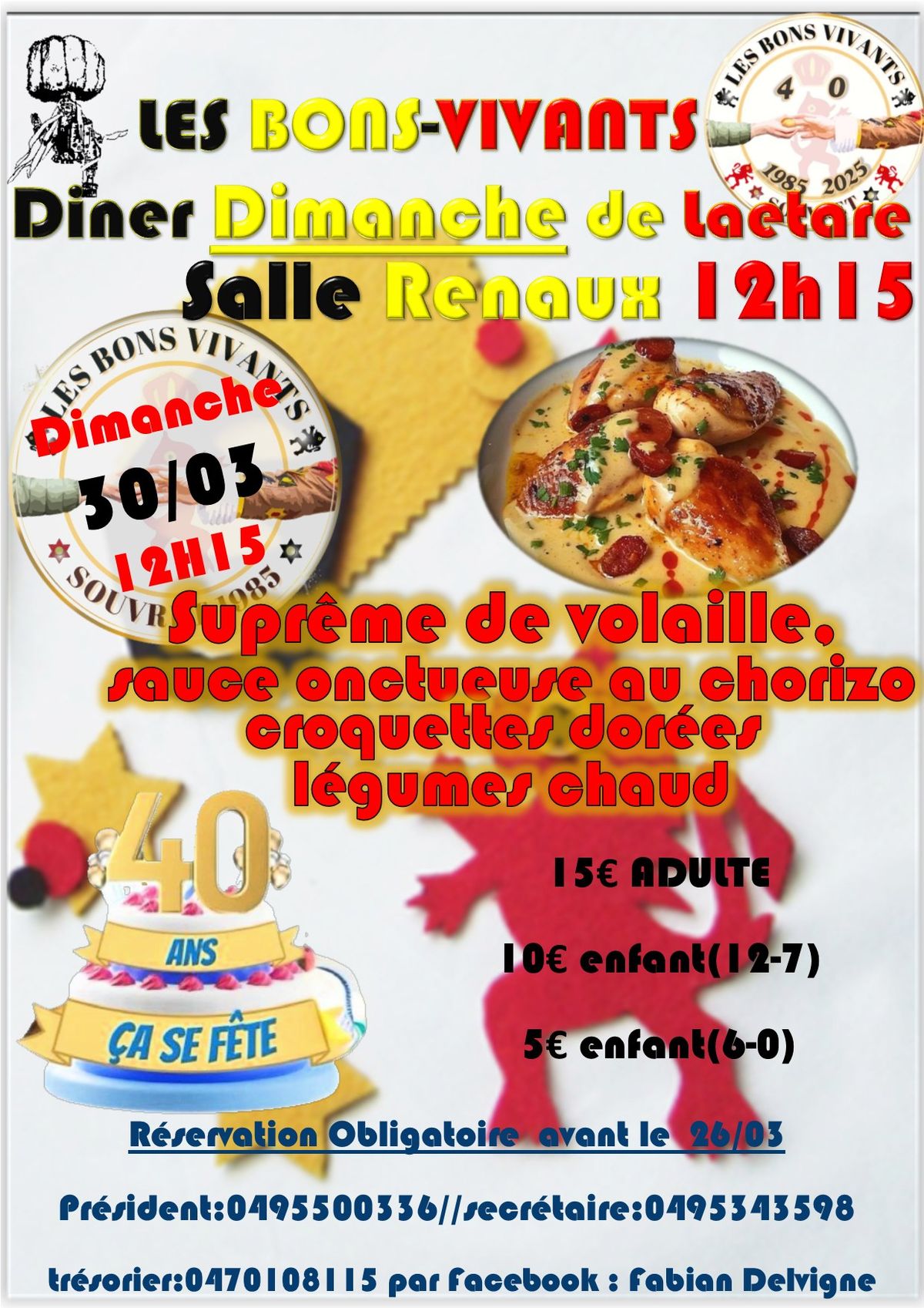 Diner Dimanche Laetare 30\/03 Les Bons-vivants de souvret\ud83d\udda4\ud83d\udc9b\u2764