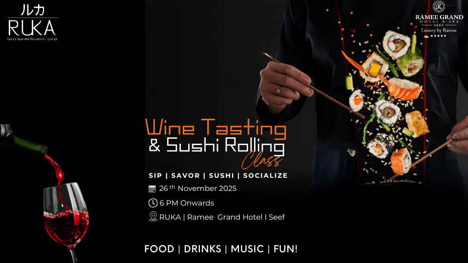 Sushi Rolling Class & Wine Tasting at Ruka - Ramee Grand Hotel