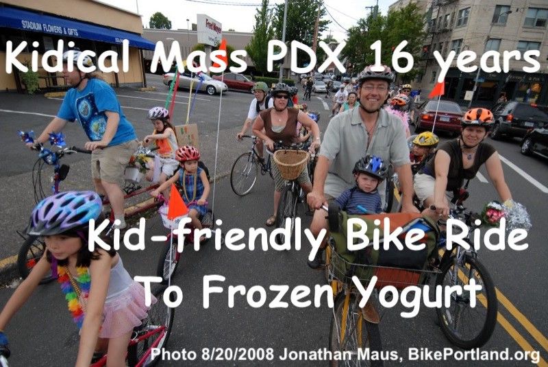 Kid-friendly Bike Ride to Frozen Yogurt - Kidical Mass PDX 16 year anniversary ride