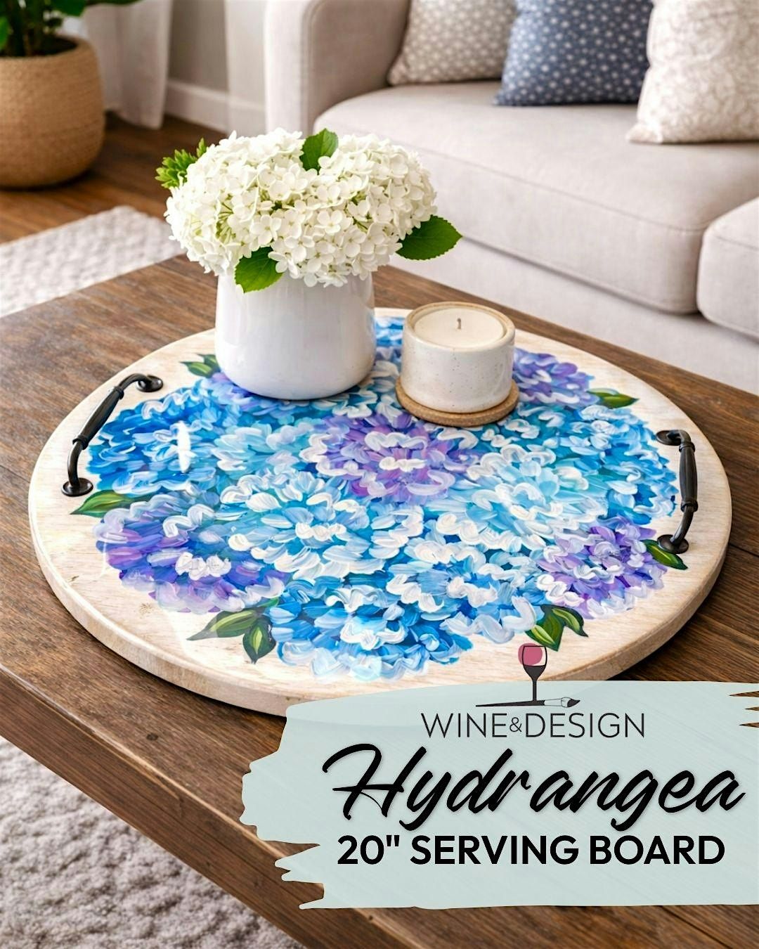 Hydrangea Serving Tray- Hand Painted And Resin Poured