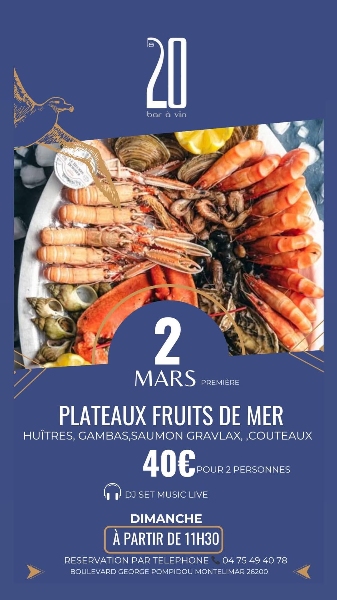 Dimanche Plateaux fruits de mer au bar le20 