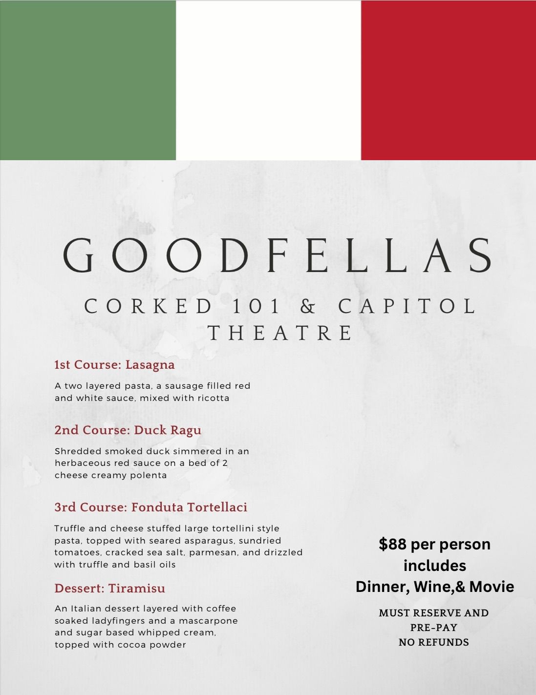 Goodfellas-Dinner, wine pairing & a movie 