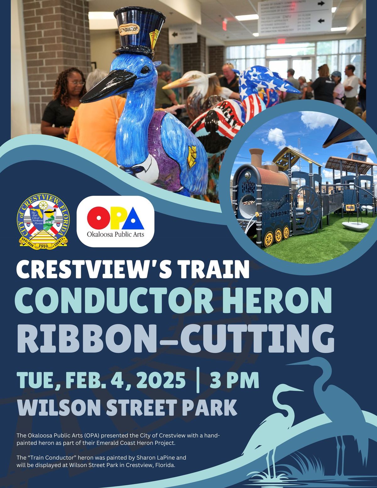 Train Conductor Heron Ribbon-Cutting