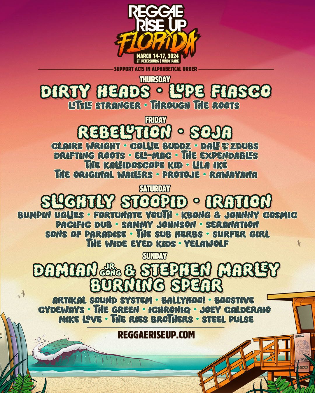 Reggae Rise Up Florida: Slightly Stoopid  Rebelution & Dirty Heads - 3 Day Pass