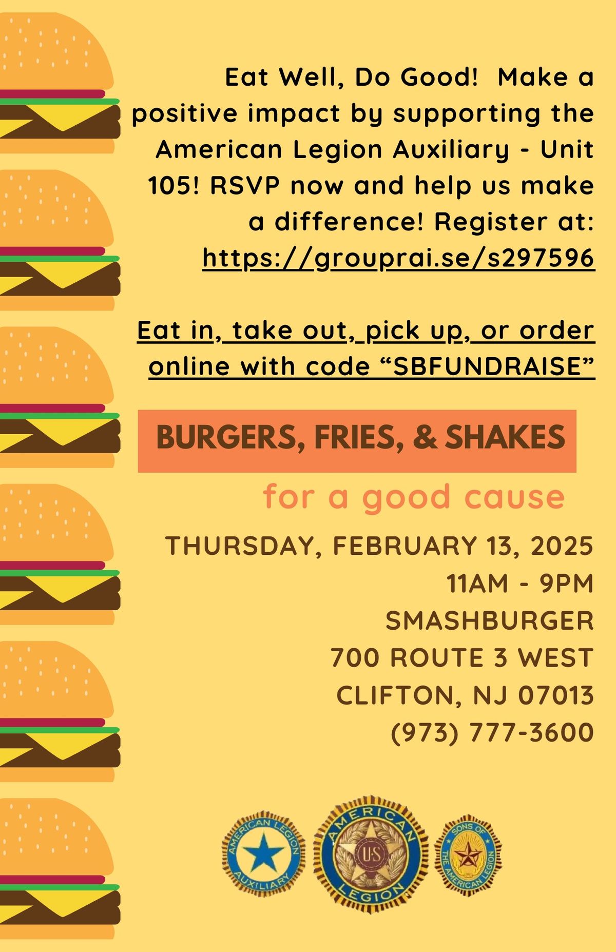 Smashburger Fundraiser sponsored by American Legion Auxiliary - Unit 105