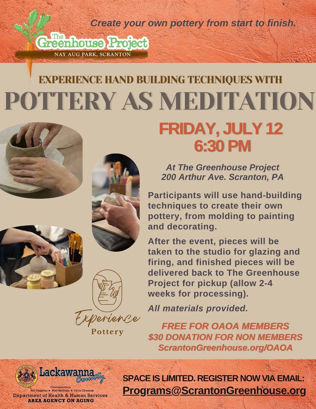 FULL CLASS Pottery as Meditation- Experience Hand Building Techniques