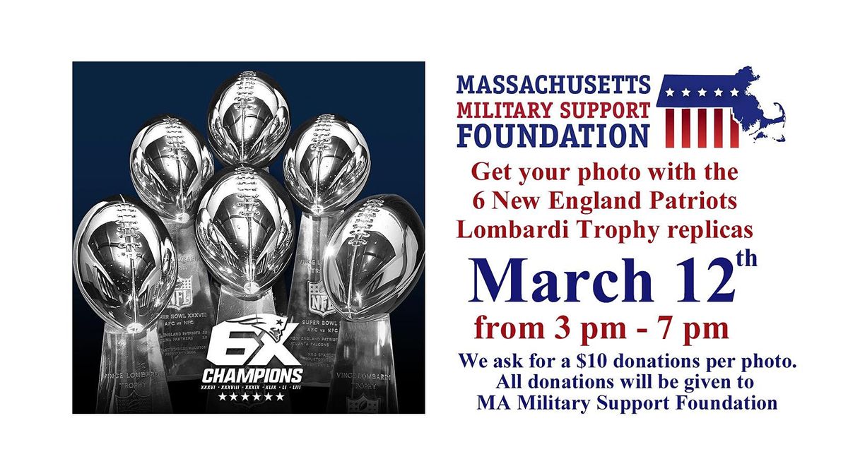 Photos with 6 New England Patriots Lombardi Trophy Replicas