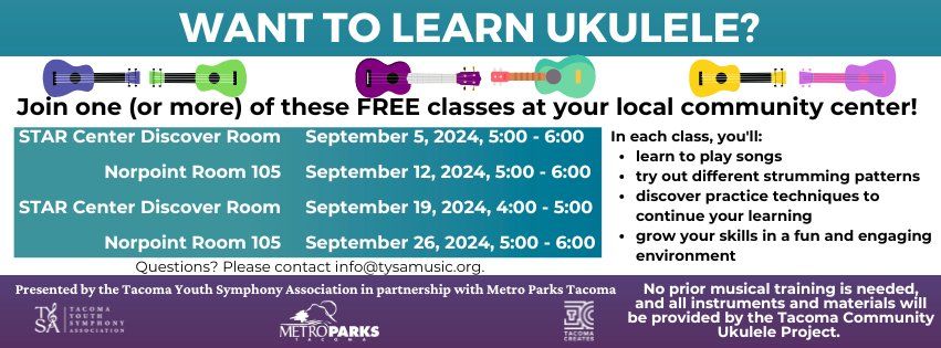 FREE Tacoma Community Ukulele Program Classes!