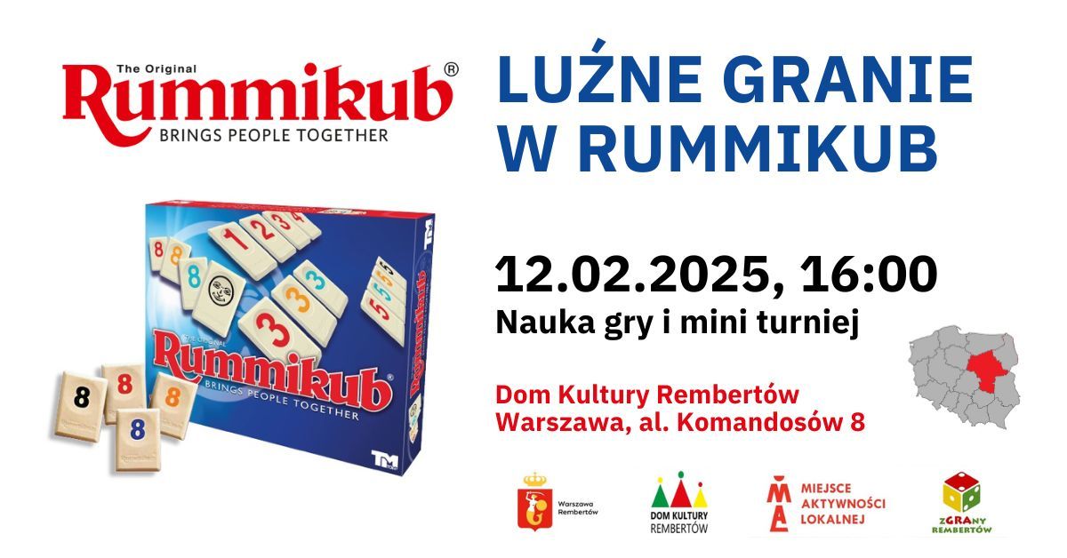 Nauka gry i mini turniej Rummikub w Domu Kultury Rembert\u00f3w