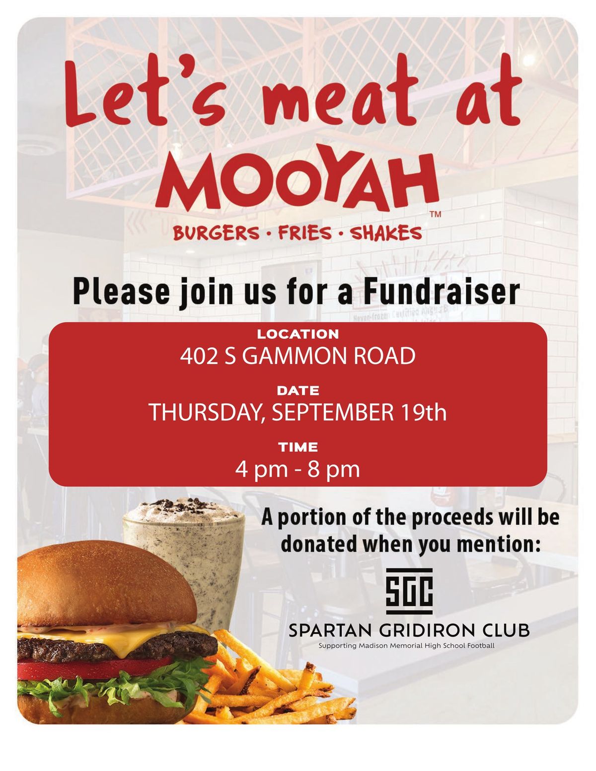 Mooyah Fundraiser: Mention the Spartan Gridiron Club!