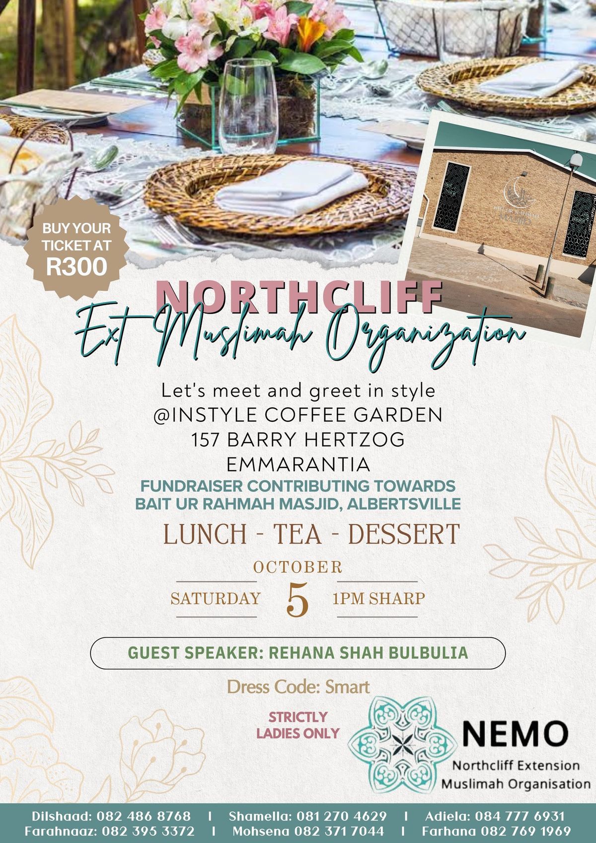 NEMO Northcliff Ext Muslimah Organization Ladies' Fundraiser Lunch