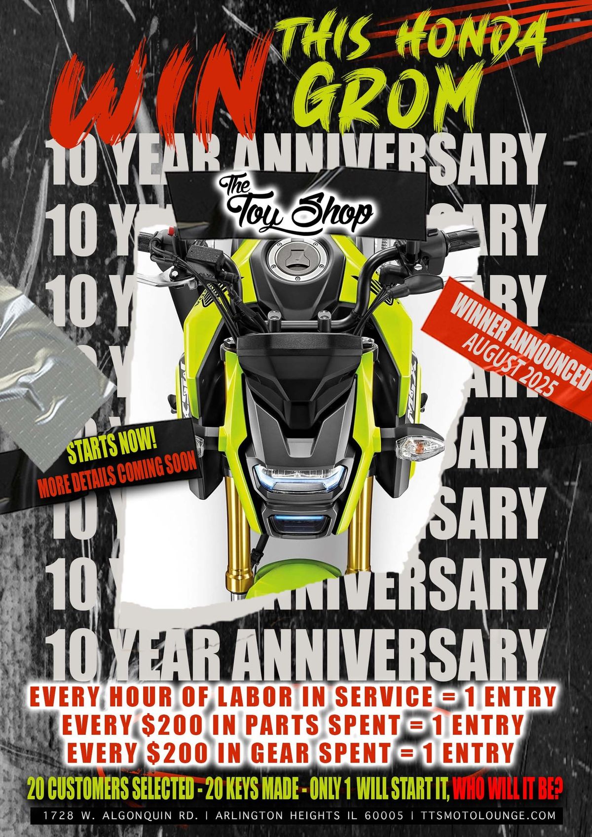 Win this Honda Grom here at The Toy Shop! 10 Year Anniversary Party!  