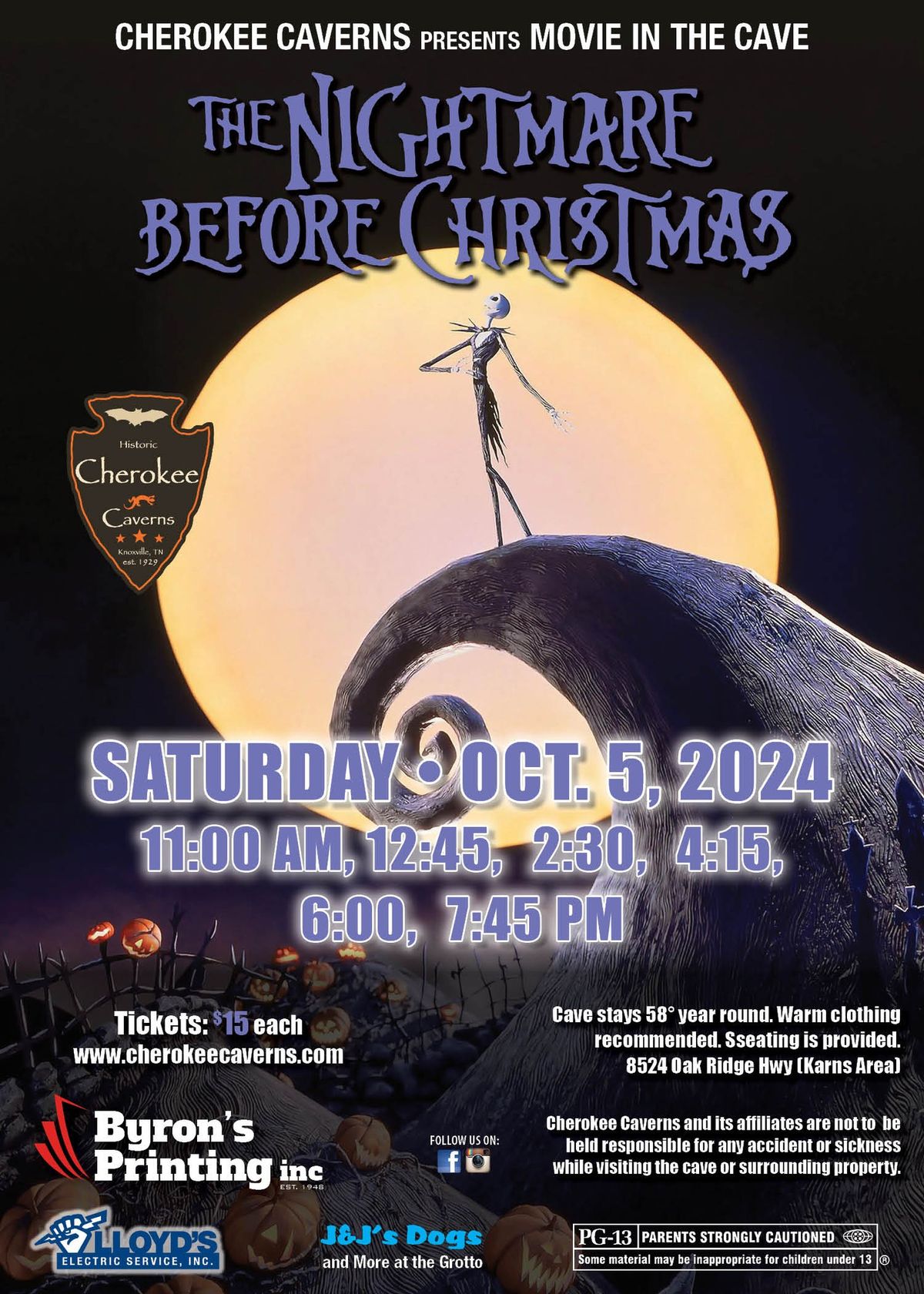 Cherokee Caverns presents Movie in the Cave~The Nightmare Before Christmas 