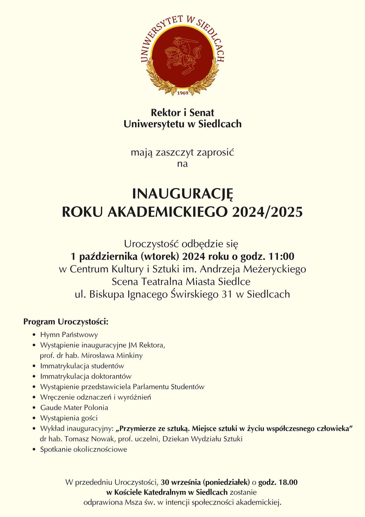 ?\u2728 Uroczysta Inauguracja Roku Akademickiego 2024\/2025 Uniwersytetu w Siedlcach ?\u2728