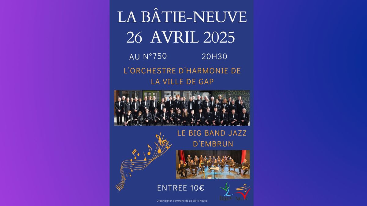 L'orchestre d'harmonie de le ville de Gap et le Big Band Jazz d'Embrun en concert