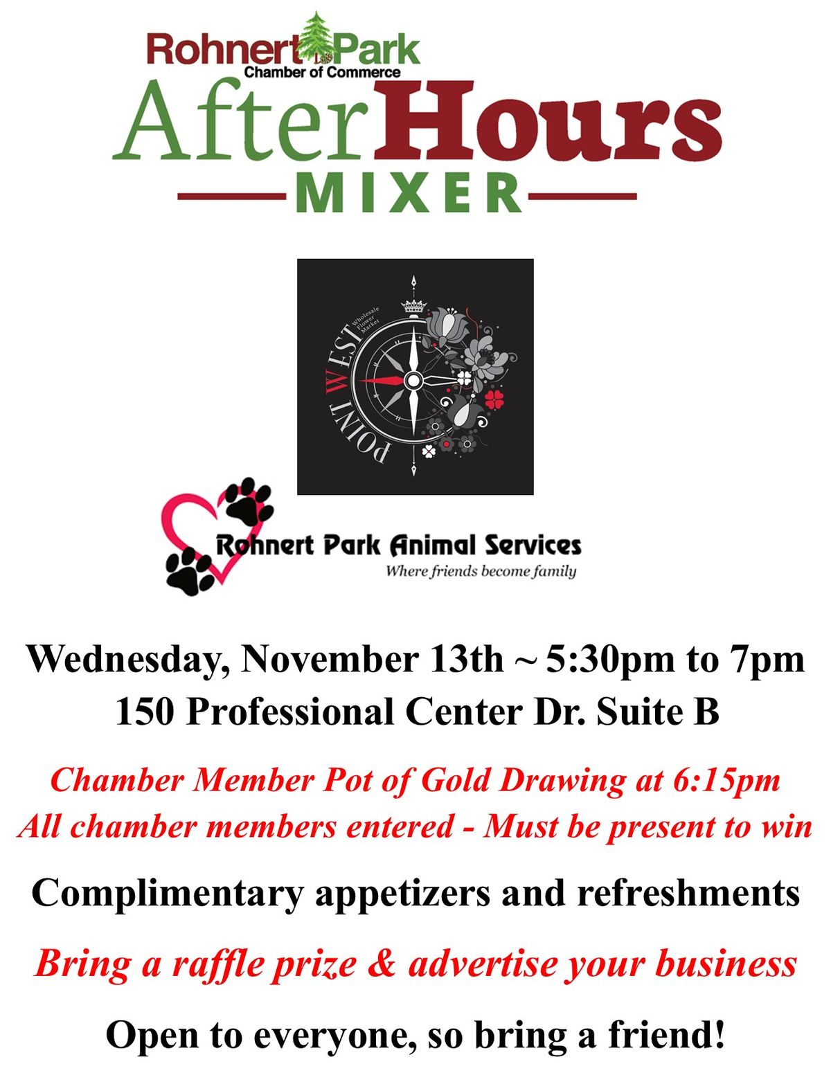 After Hours Networking Mixer hosted by Point West Flower Market & Rohnert Park Animal Services