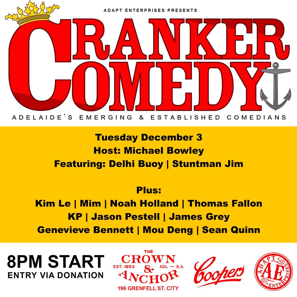 Cranker Comedy Tues Dec 3