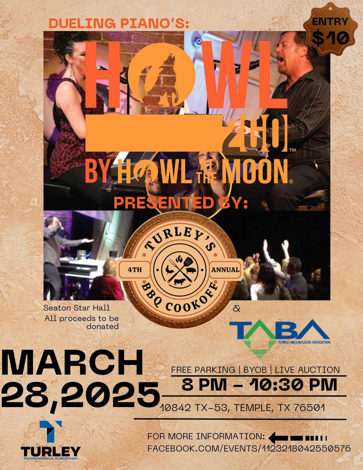 4th Annual Turley BBQ Kick Off Concert : Howl 2 Go Dueling Pianos