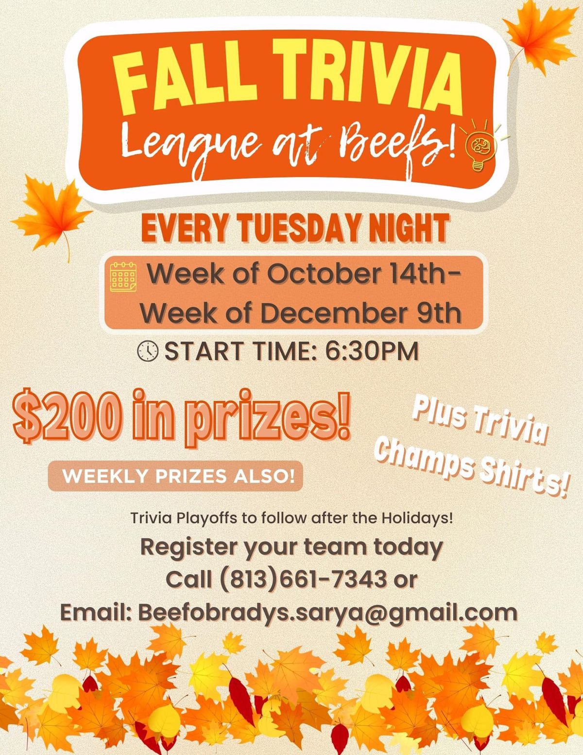 Fall Trivia League at Seffner Beefs!\ud83c\udfc6\ud83e\udde0