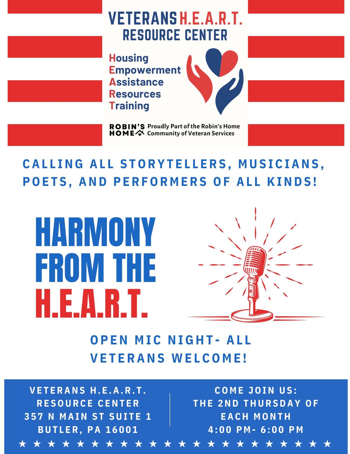 Harmony From The H.E.A.R.T. Veteran Open Mic Night