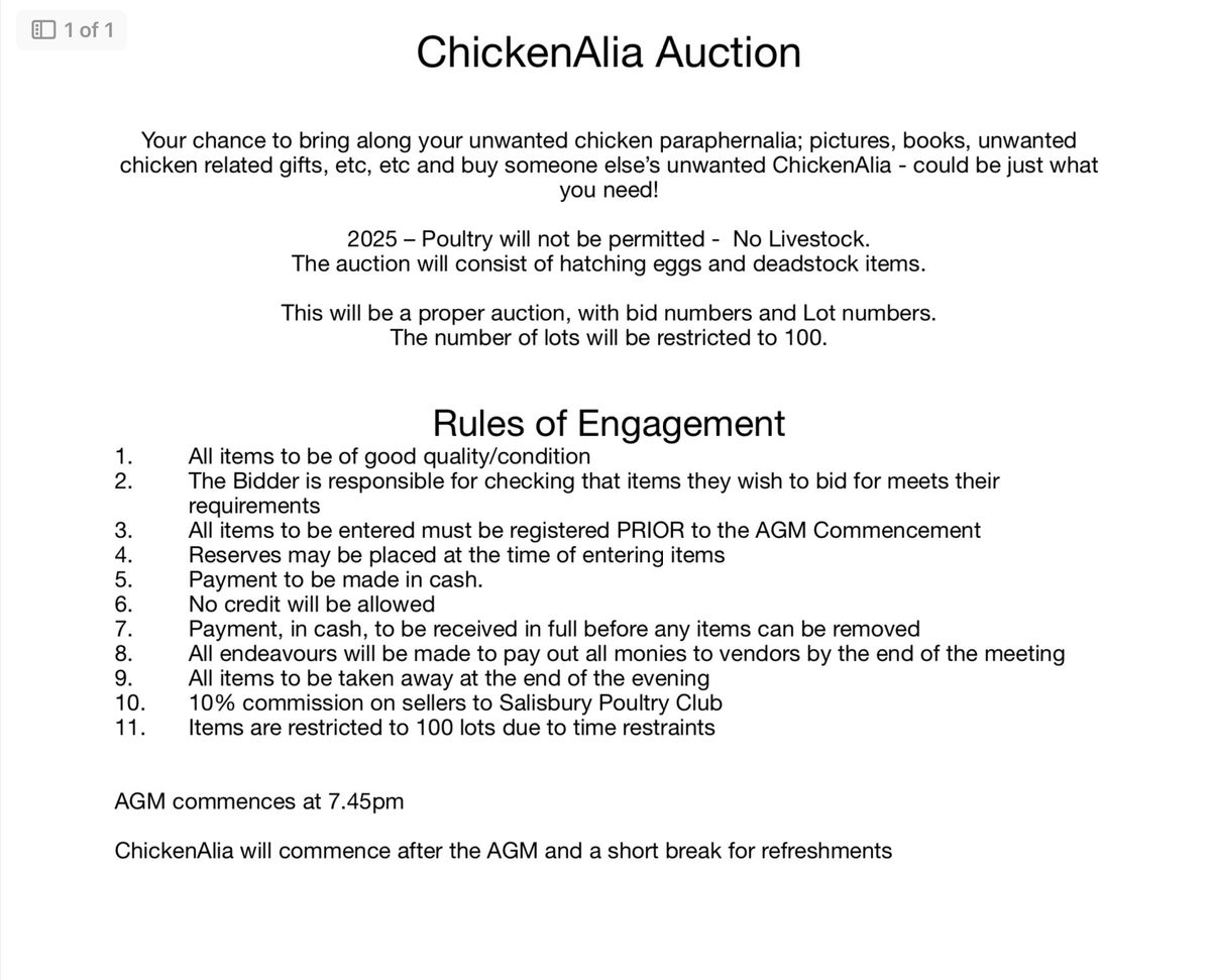 March 2025 Club Meeting - AGM and ChickenAlia Auction