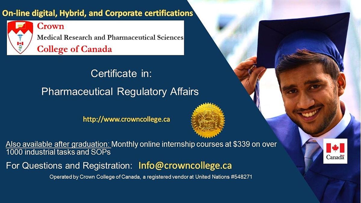 Pharmaceutical Regulatory Affairs Online Certification, ONLINE program