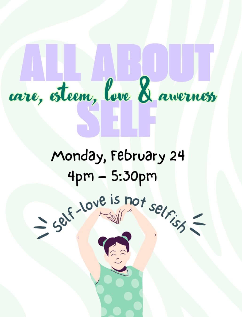 Join Crush Staff for a round table work shop all about YOURSELF : CARE, ESTEEM, LOVE, AWARENESS.