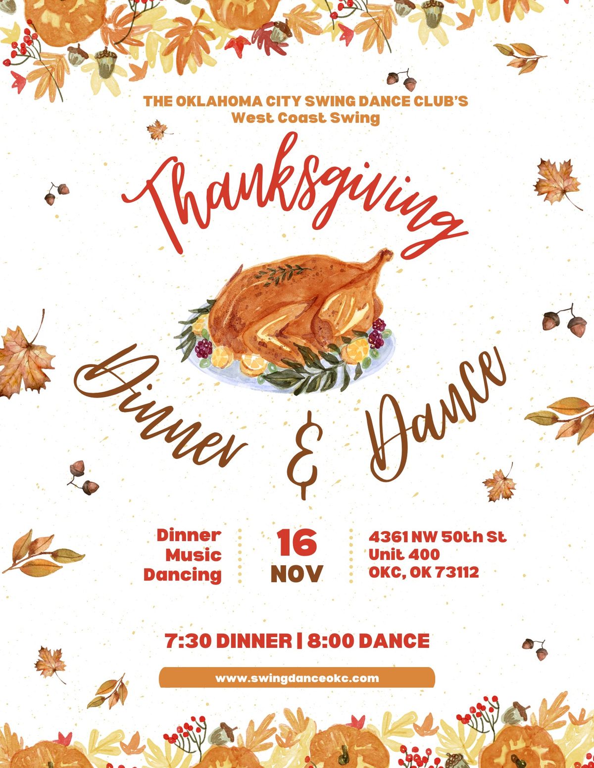 The OKC Swing Dance Club's West Coast Swing Thanksgiving Dinner & Dance