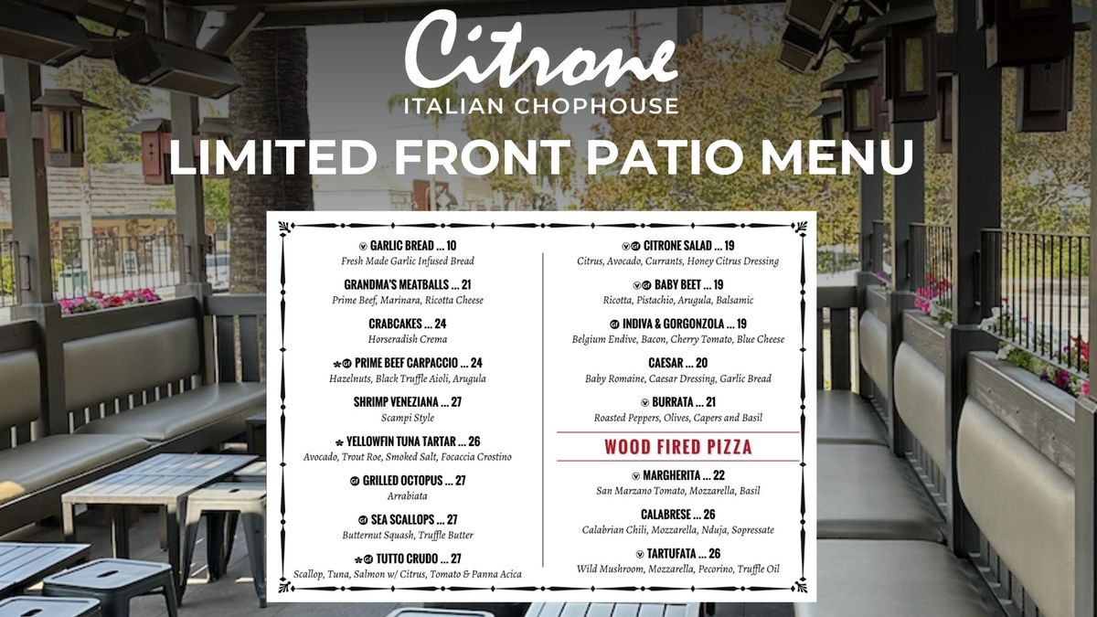 Limited Front Patio Menu: Now Available \u2728 