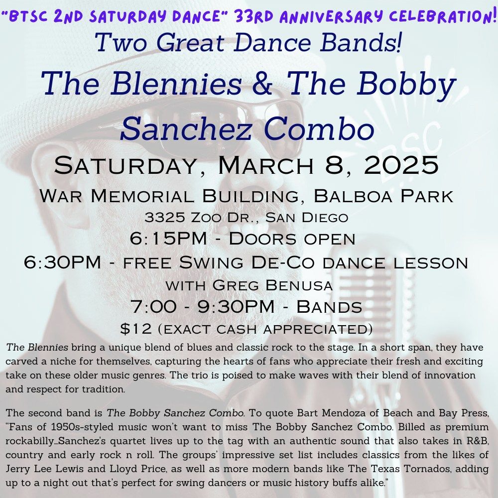 \u201cBTSC 2nd Saturday Dance\u201d featuring The Blennies and The Bobby Sanchez Combo 